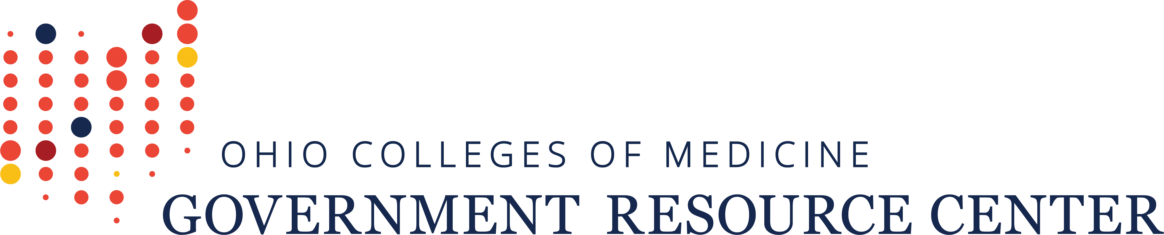 “Ohio Colleges of Medicine Government Resource Center” in navy text preceded by multi-colored dots in the shape of the state of Ohio.